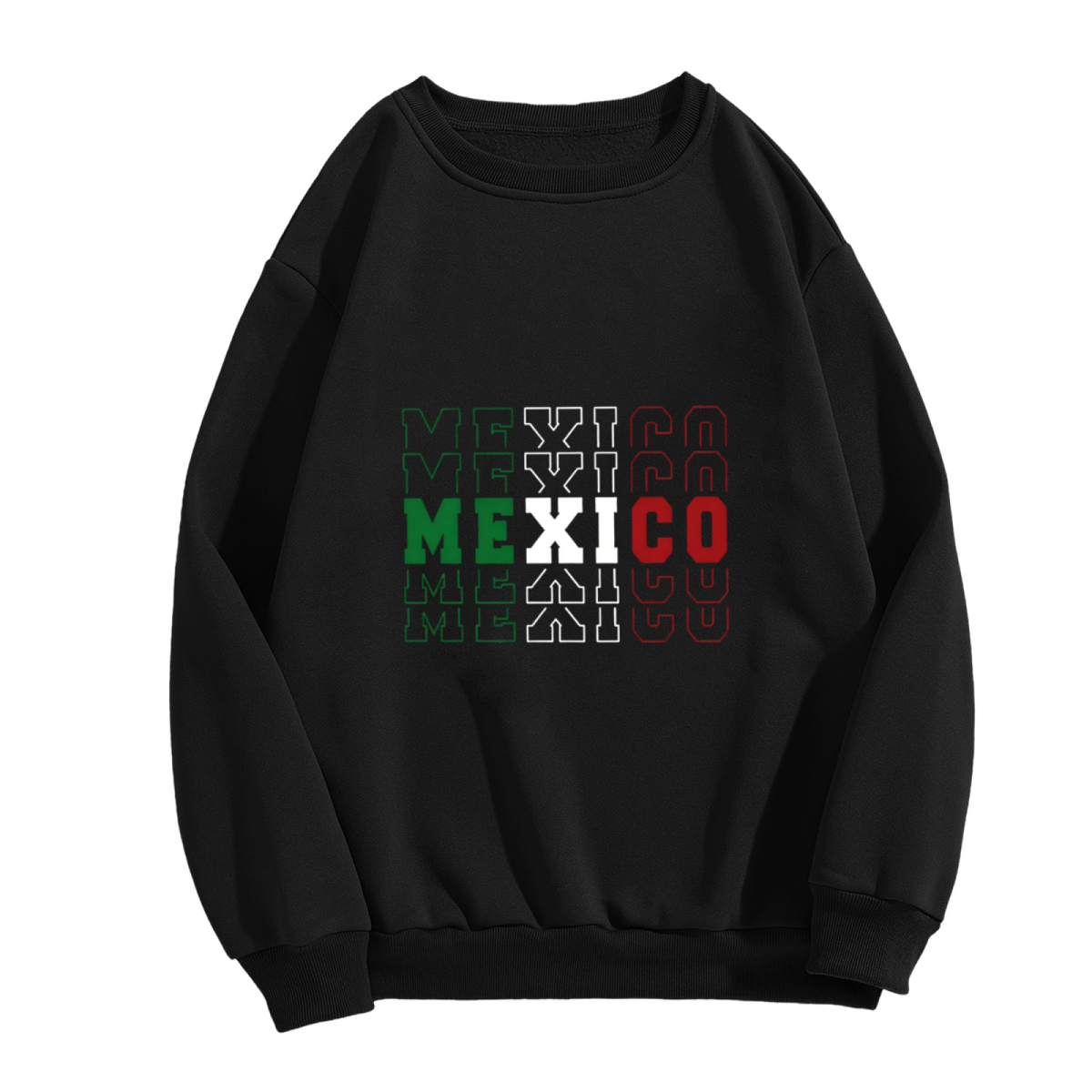 Layered Mexico Flag Color Text Crewneck Sweatshirt