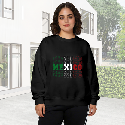 Layered Mexico Flag Color Text Crewneck Sweatshirt