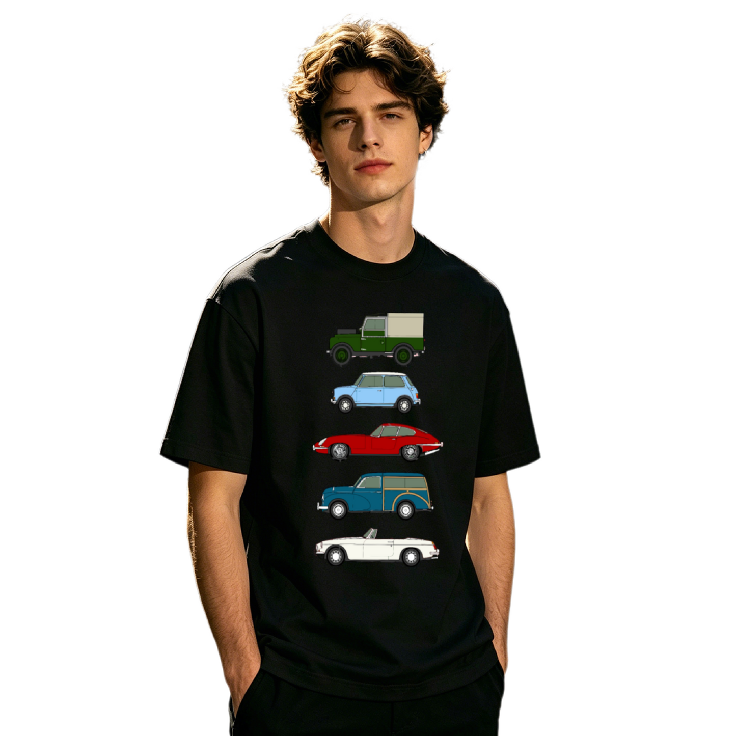 Men's Classic Vintage British Retro Cars Collection Graphic Tee
