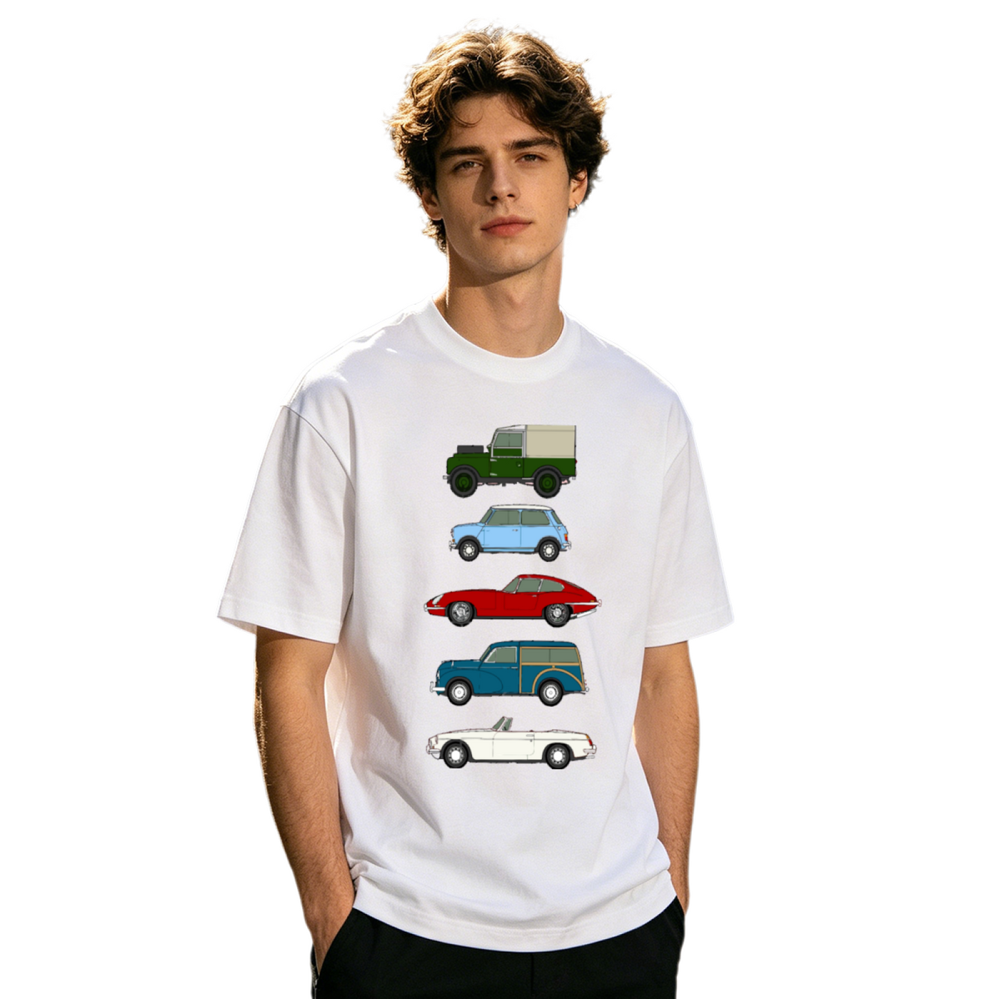 Men's Classic Vintage British Retro Cars Collection Graphic Tee
