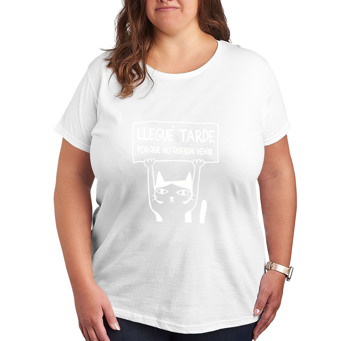 Funny Spanish Sassy Black Cat Llegué Tarde Meme Tee