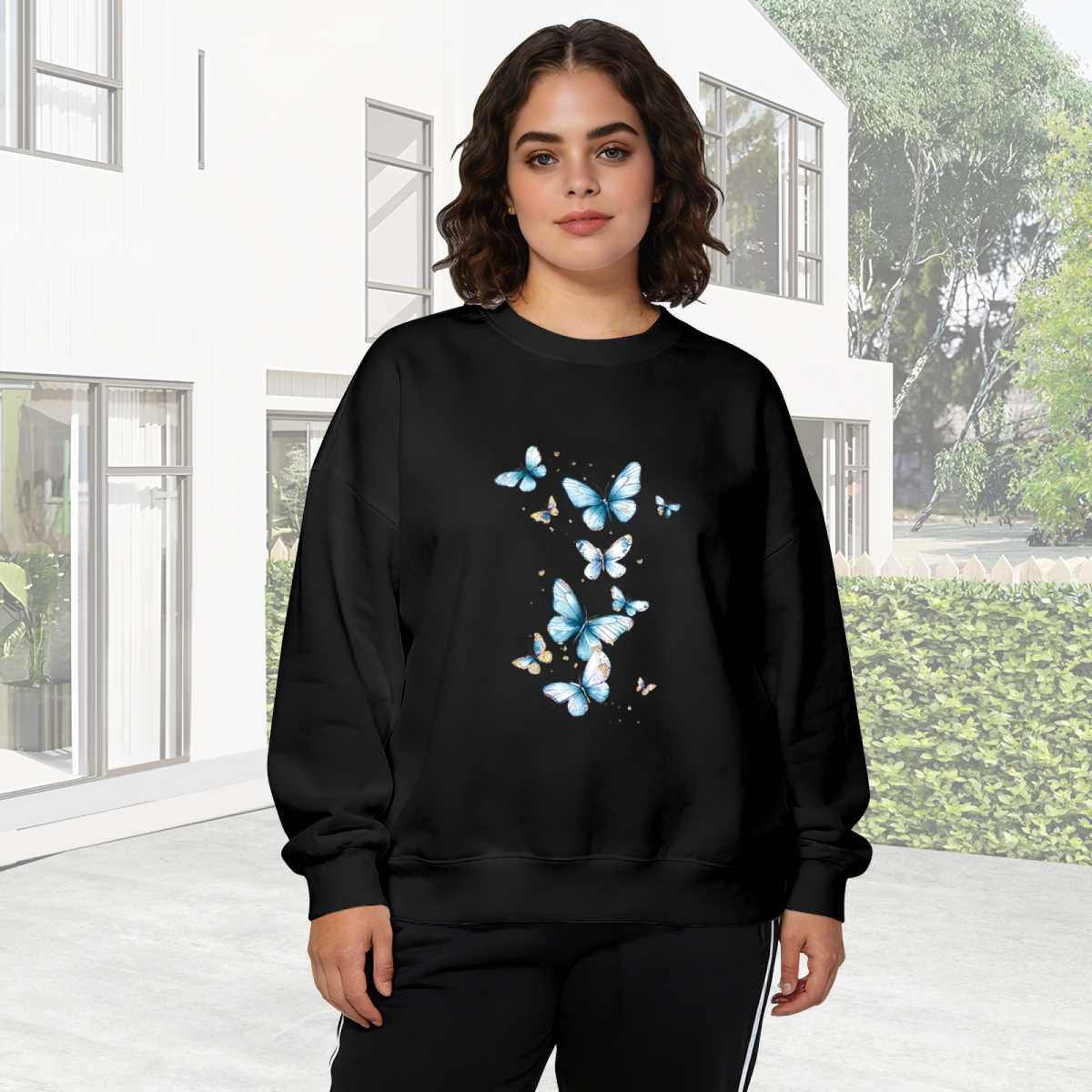 Stunning Blue?Tone Butterfly Cluster Crewneck Sweatshirt