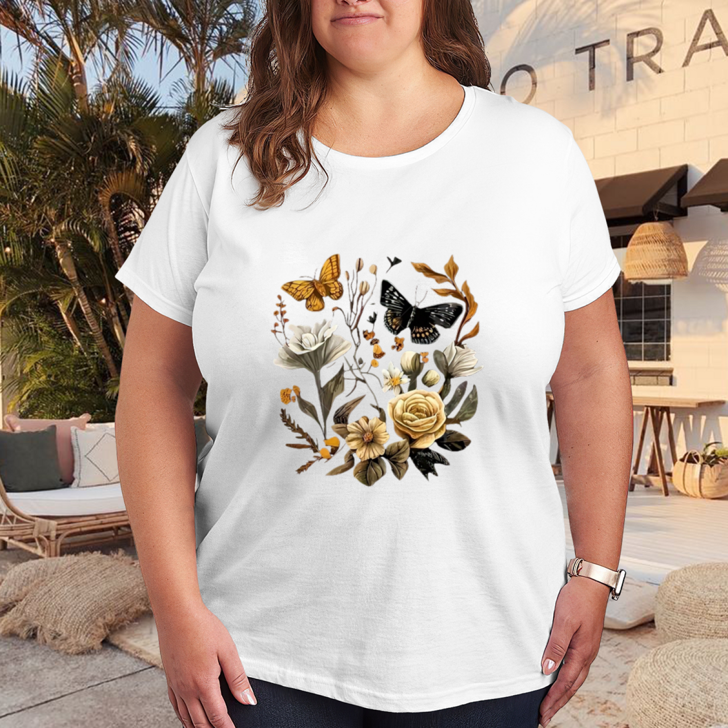 Vintage Wildflower Dual Butterfly Cottagecore Tee