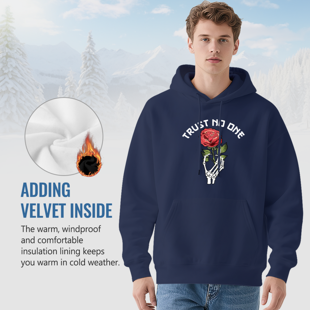 Trust No One Skeleton Hand Red Rose Edgy Street Hoodie