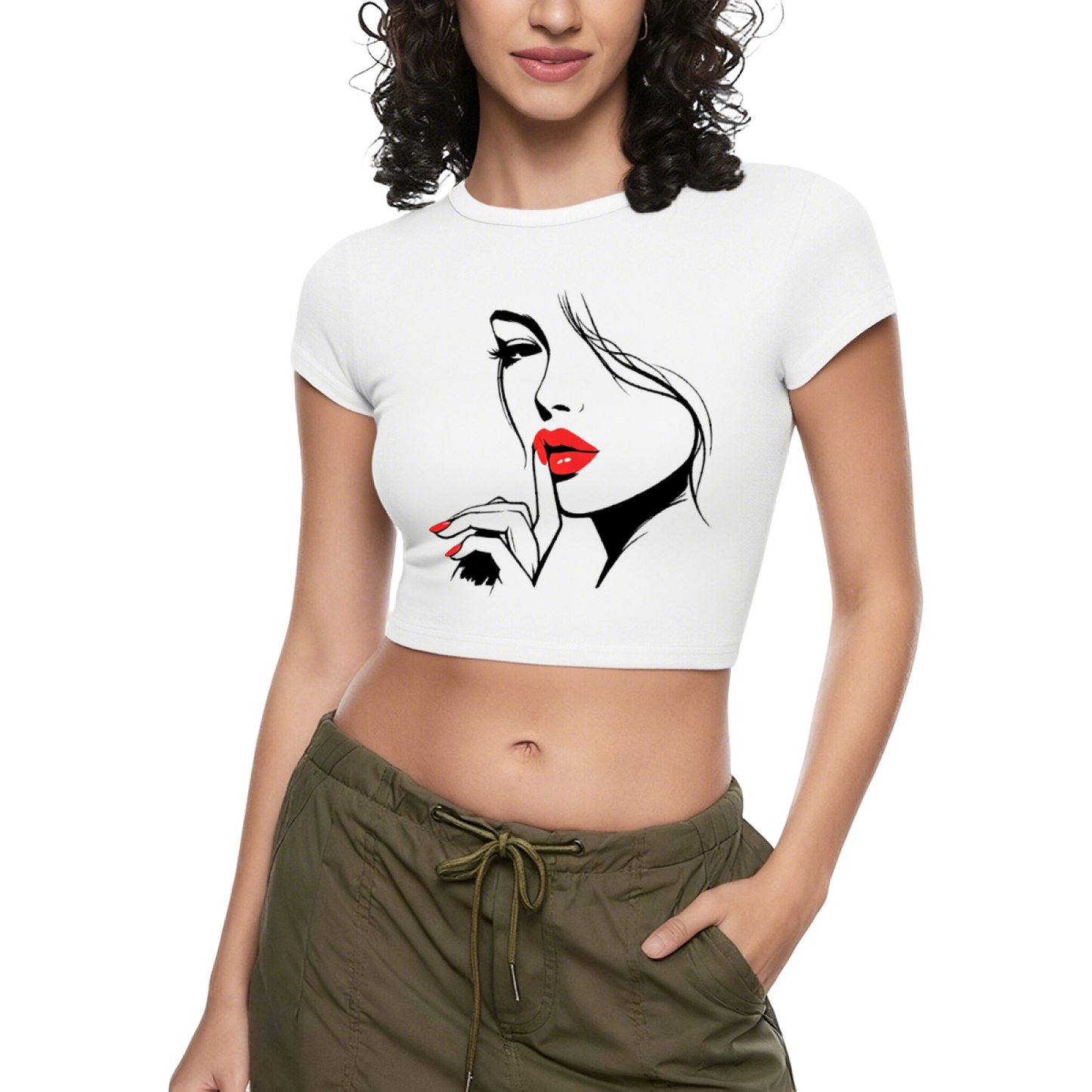 Cute Angel & Devil Sketch White Slim Crop Tee