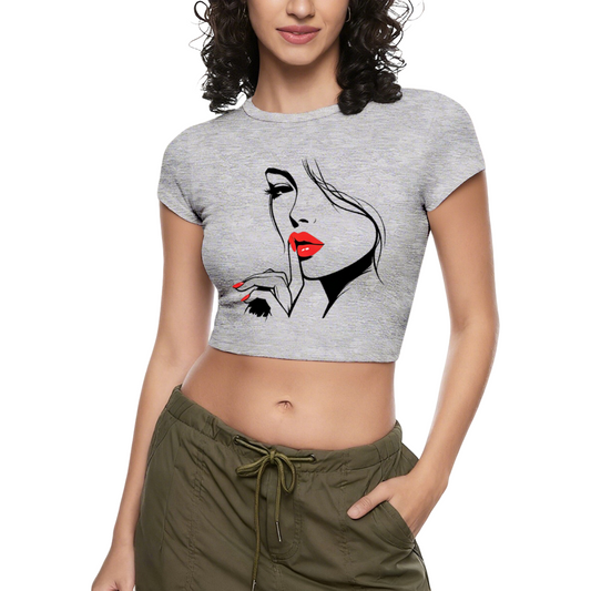 Cute Angel & Devil Sketch White Slim Crop Tee