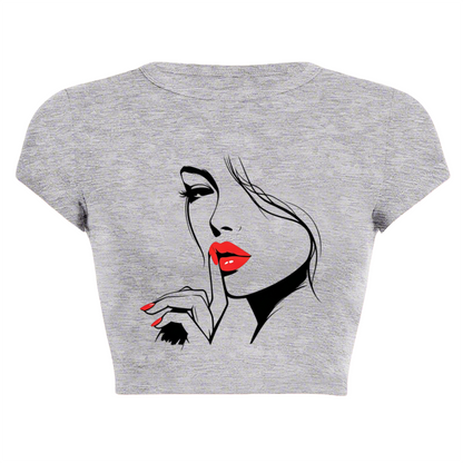 Cute Angel & Devil Sketch White Slim Crop Tee