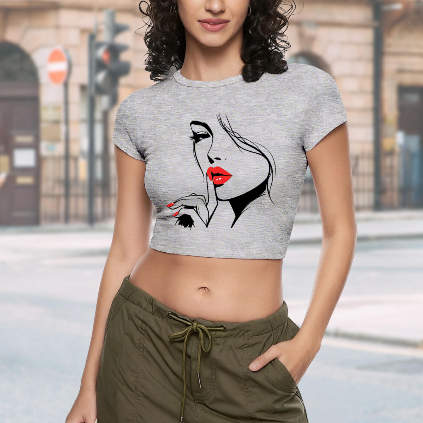 Cute Angel & Devil Sketch White Slim Crop Tee