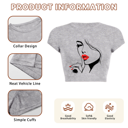Cute Angel & Devil Sketch White Slim Crop Tee