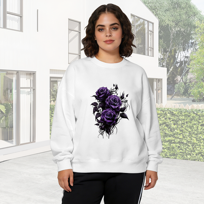 Gothic Deep Purple Thorn Rose Print Crewneck Sweatshirt