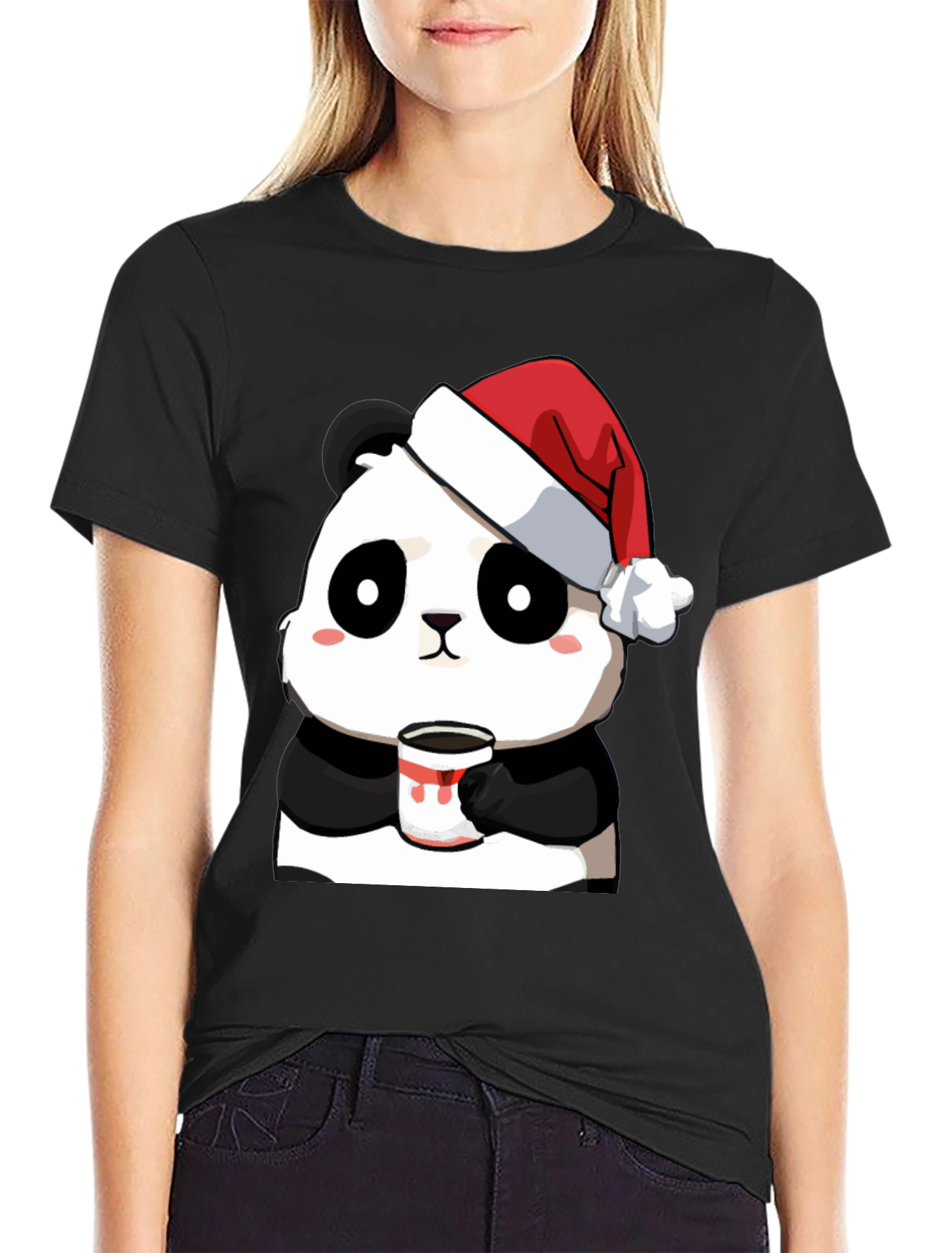 Cute Panda Santa Hat Coffee Mug Graphic T-Shirt