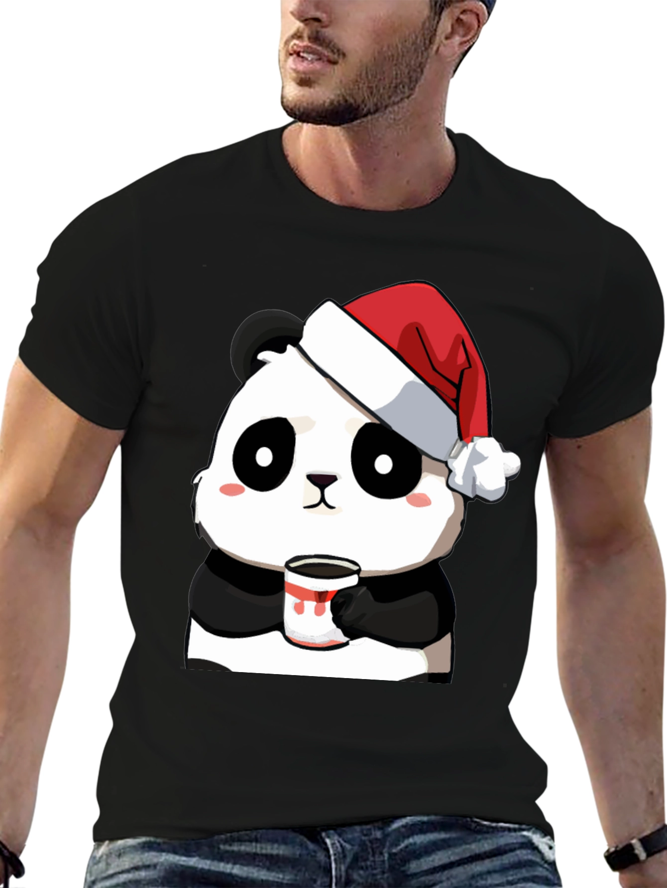 Cute Panda Santa Hat Coffee Mug Graphic T-Shirt