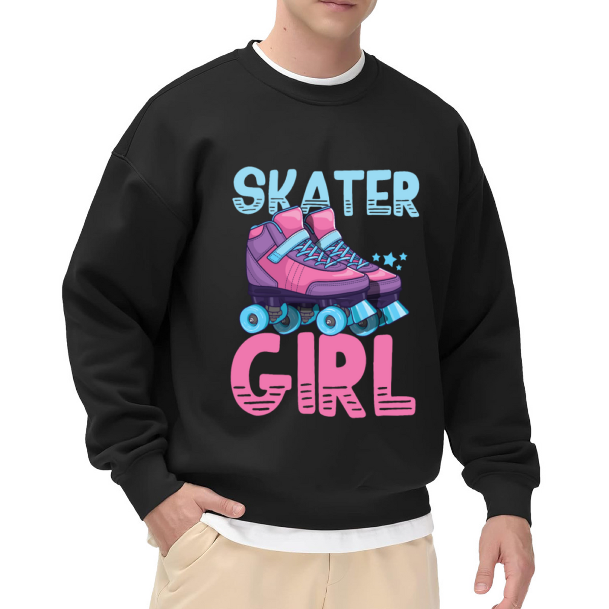 Skater Girl Cute Roller Skate Graphic Crewneck Sweatshirt