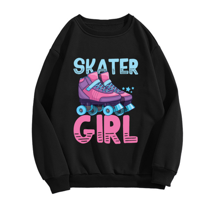 Skater Girl Cute Roller Skate Graphic Crewneck Sweatshirt