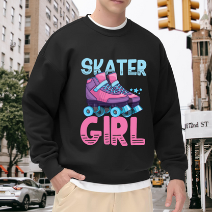 Skater Girl Cute Roller Skate Graphic Crewneck Sweatshirt