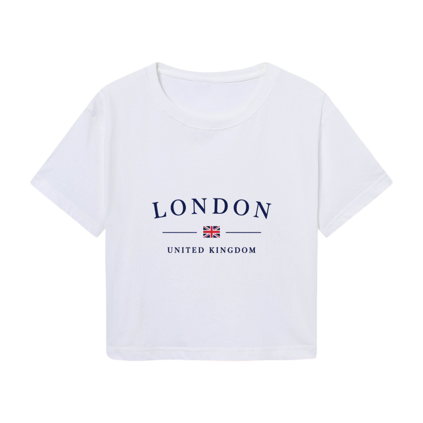 Classic London UK Flag White Cropped T-Shirt ¨C Preppy City Vacation Top