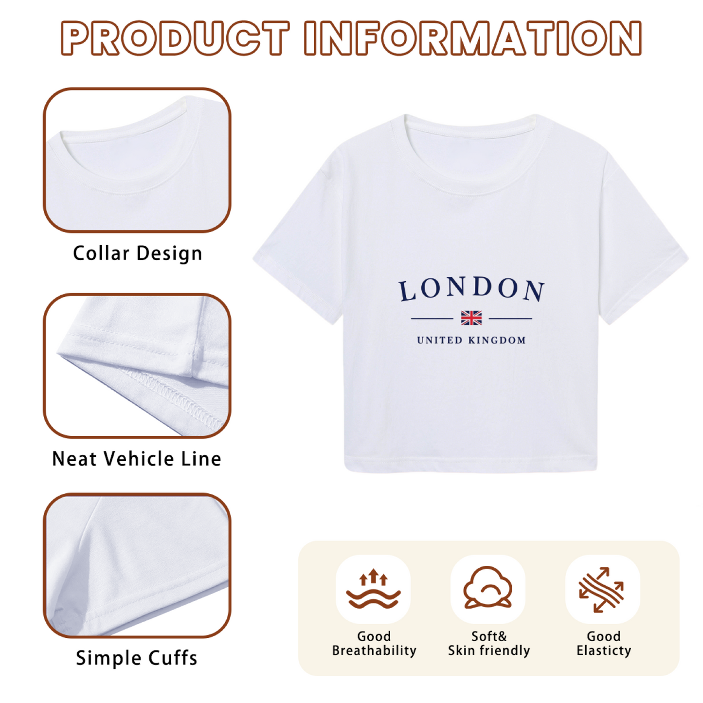 Classic London UK Flag White Cropped T-Shirt ¨C Preppy City Vacation Top