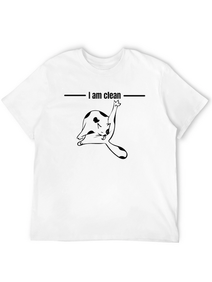 Funny Cat Licking Black T-Shirt - I am Clean