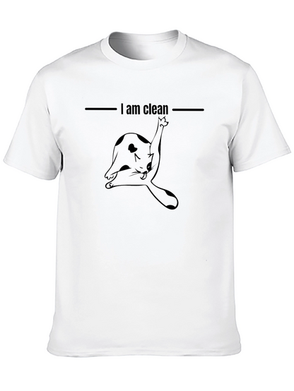 Funny Cat Licking Black T-Shirt - I am Clean