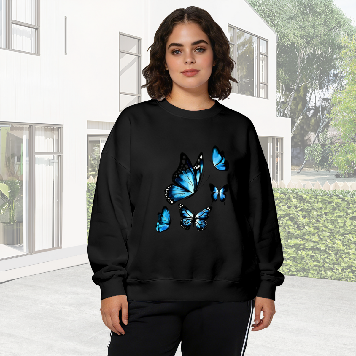 Bright Blue Monarch Butterflies Art Design Crewneck Sweatshirt