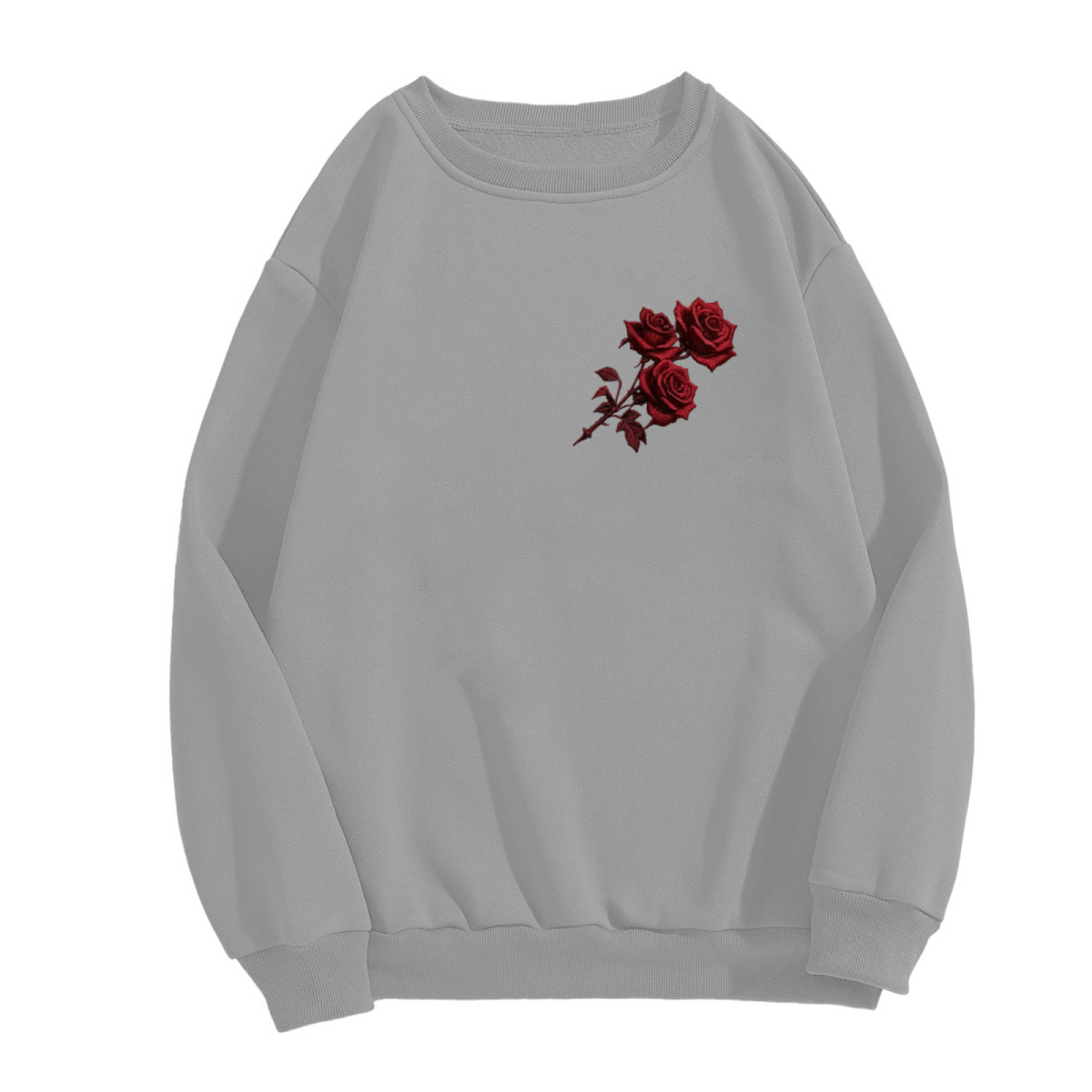 Mini Red Rose Branch Chest Print Crewneck Sweatshirt