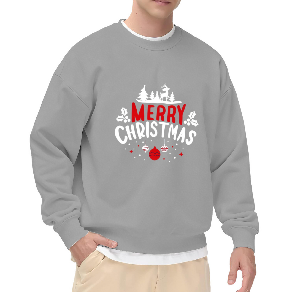 Minimal Merry Christmas Reindeer Ornament Holiday Crewneck