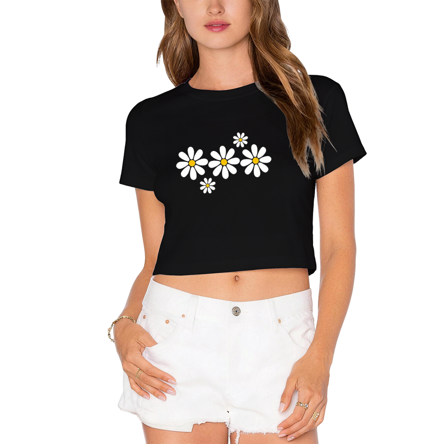 Soft White Daisy Floral Hot Pink Crop Top ¨C Cottagecore Spring Girly Short T-Shirt