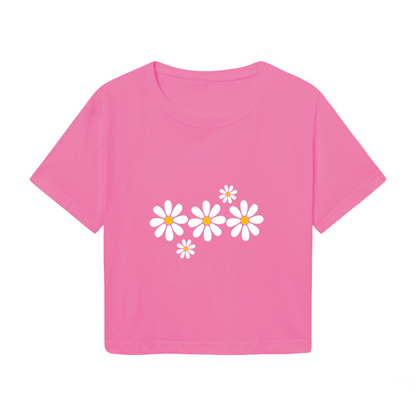 Soft White Daisy Floral Hot Pink Crop Top ¨C Cottagecore Spring Girly Short T-Shirt
