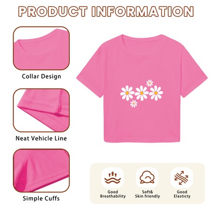 Soft White Daisy Floral Hot Pink Crop Top ¨C Cottagecore Spring Girly Short T-Shirt