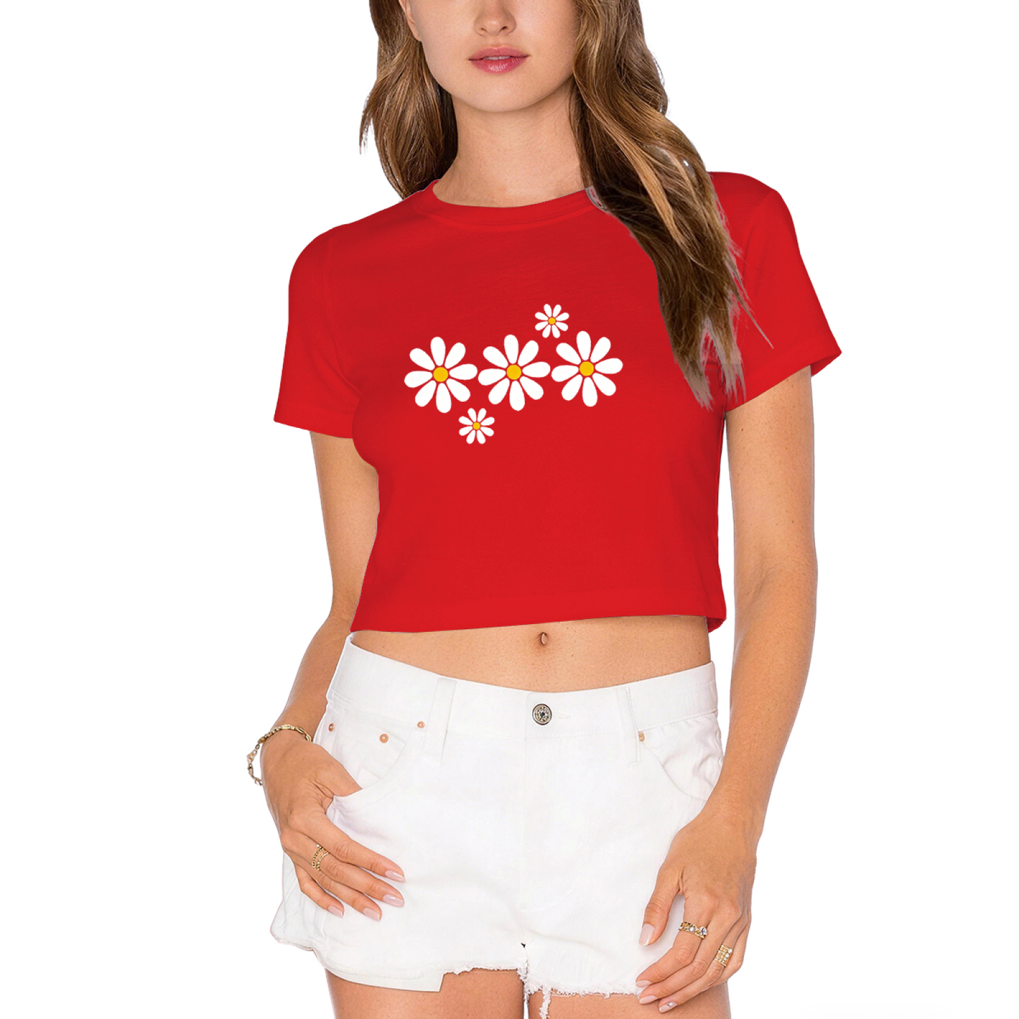Soft White Daisy Floral Hot Pink Crop Top ¨C Cottagecore Spring Girly Short T-Shirt