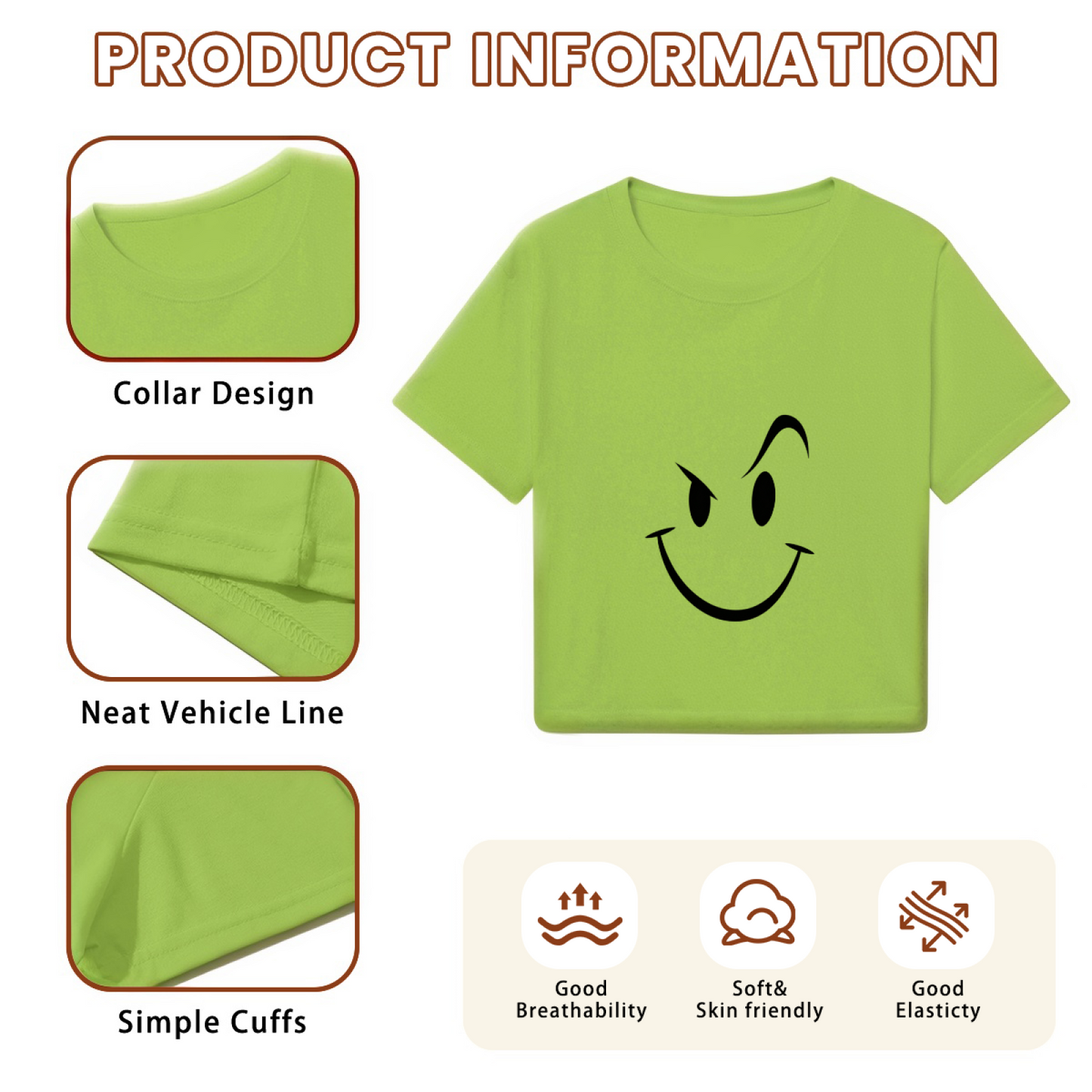Mischievous Wink Smiley Lime Green Crop Top ¨C Funny Sly Face Graphic Tee
