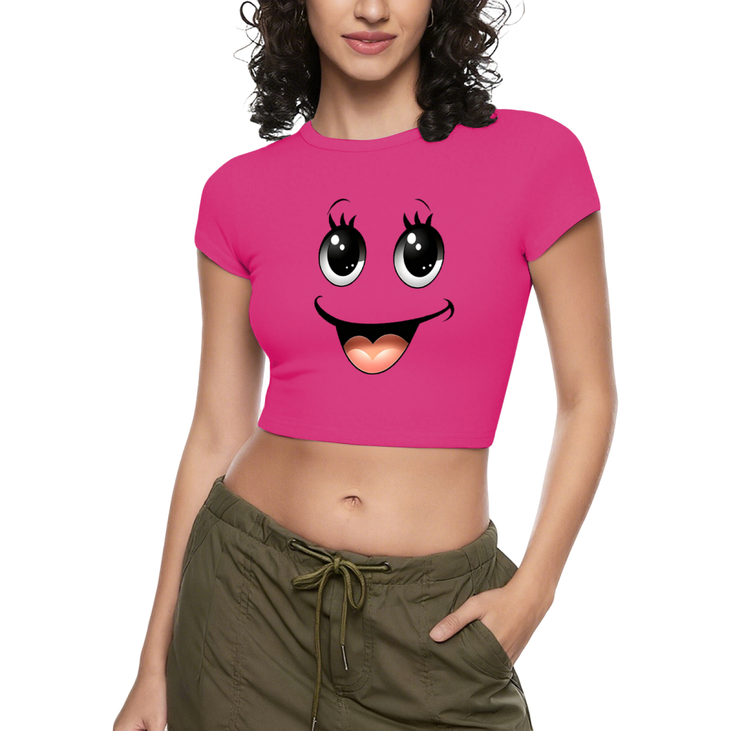 Cute Big Eyes Smiley Face Bright Red Cropped T-Shirt