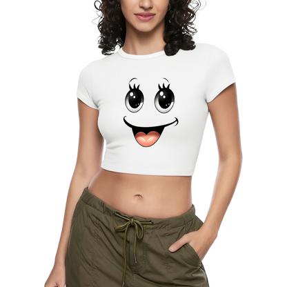 Cute Big Eyes Smiley Face Bright Red Cropped T-Shirt