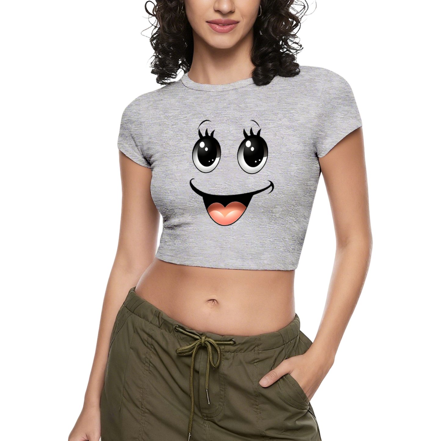 Cute Big Eyes Smiley Face Bright Red Cropped T-Shirt