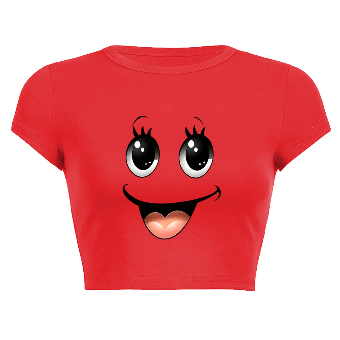 Cute Big Eyes Smiley Face Bright Red Cropped T-Shirt