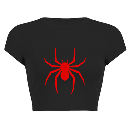 Red Spider Gothic Punk Black Crop Top ¨C Dark Aesthetic Slim Baby Tee