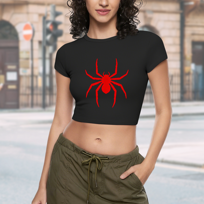 Red Spider Gothic Punk Black Crop Top ¨C Dark Aesthetic Slim Baby Tee