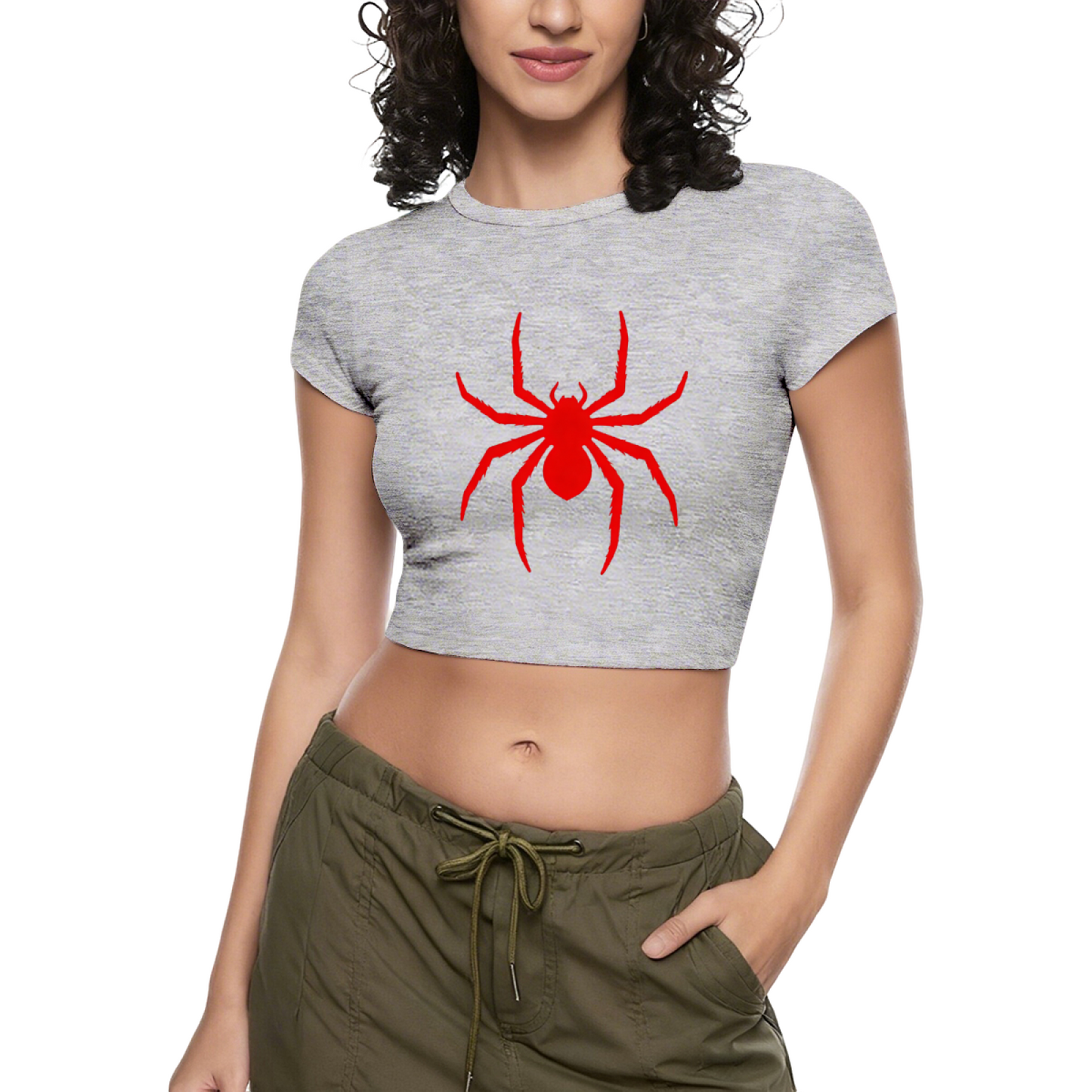 Red Spider Gothic Punk Black Crop Top ¨C Dark Aesthetic Slim Baby Tee