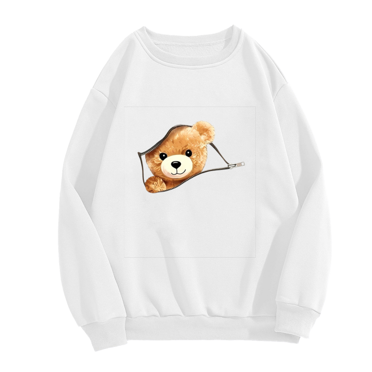 Zipper Pocket Teddy Bear Fun Graphic Crewneck Sweatshirt