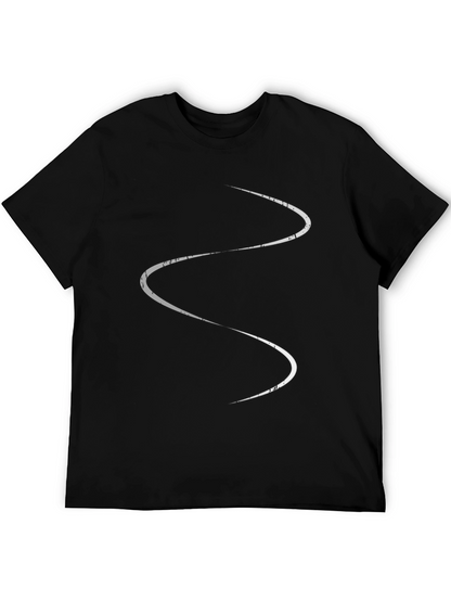 Mens Black T-Shirt with Abstract White Line Design