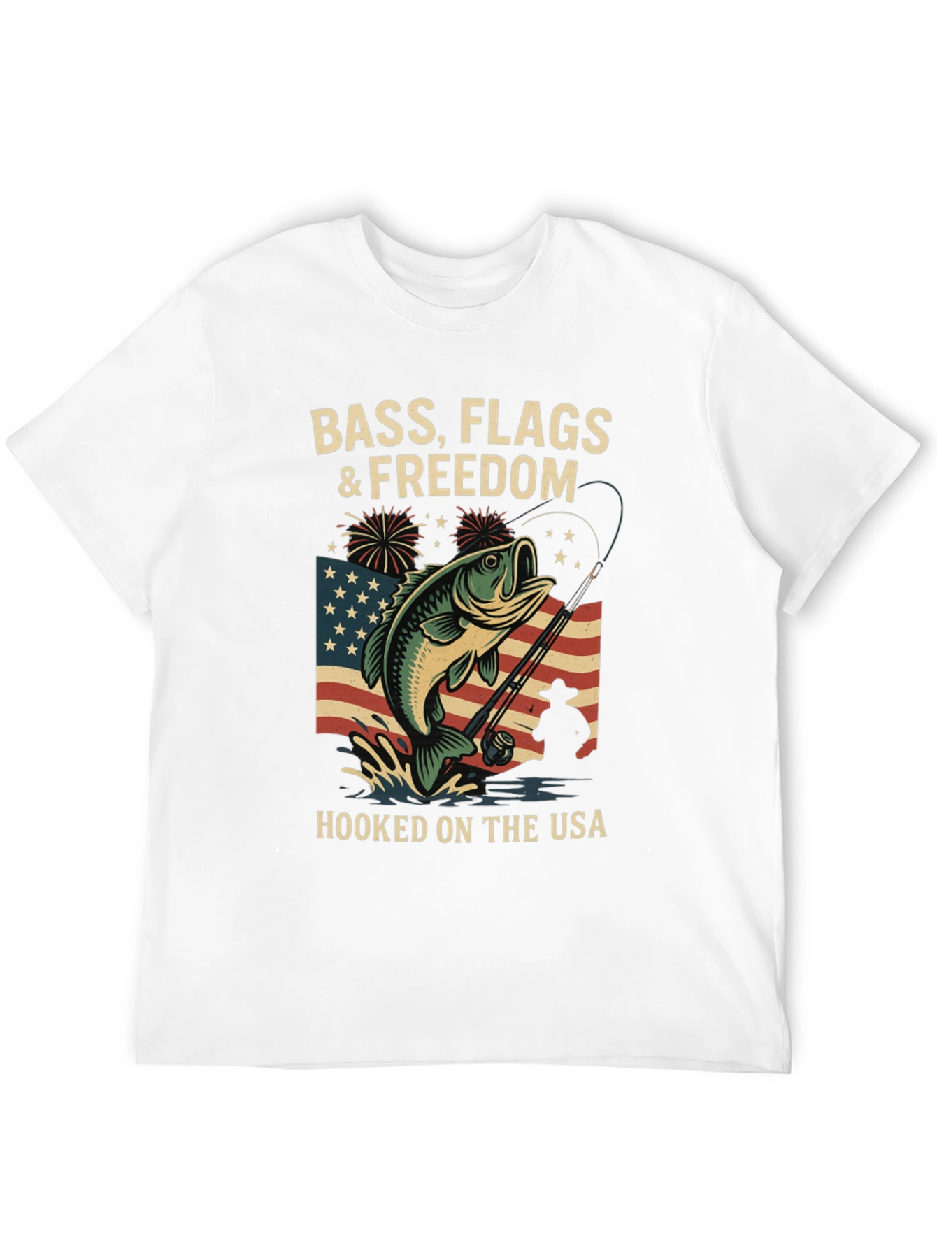 Bass Flags & Freedom USA Fishing T-Shirt