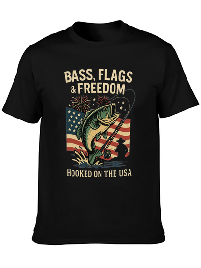 Bass Flags & Freedom USA Fishing T-Shirt