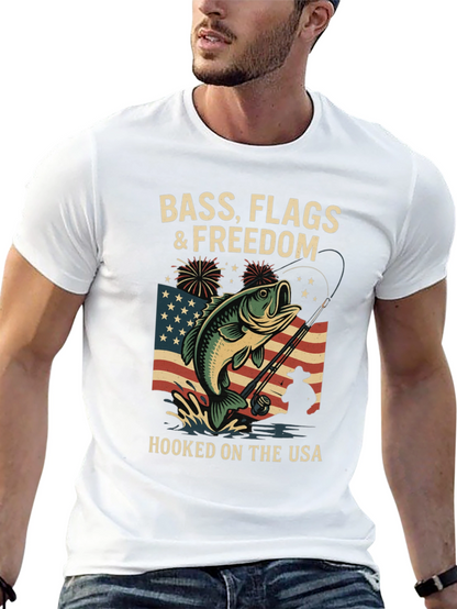 Bass Flags & Freedom USA Fishing T-Shirt