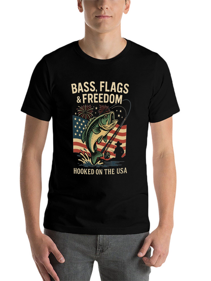 Bass Flags & Freedom USA Fishing T-Shirt