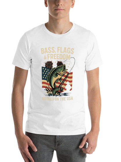 Bass Flags & Freedom USA Fishing T-Shirt