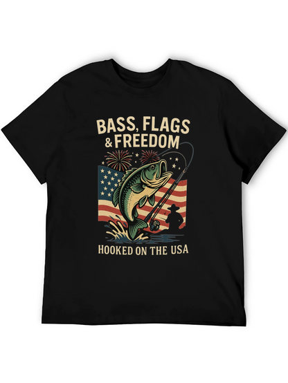Bass Flags & Freedom USA Fishing T-Shirt