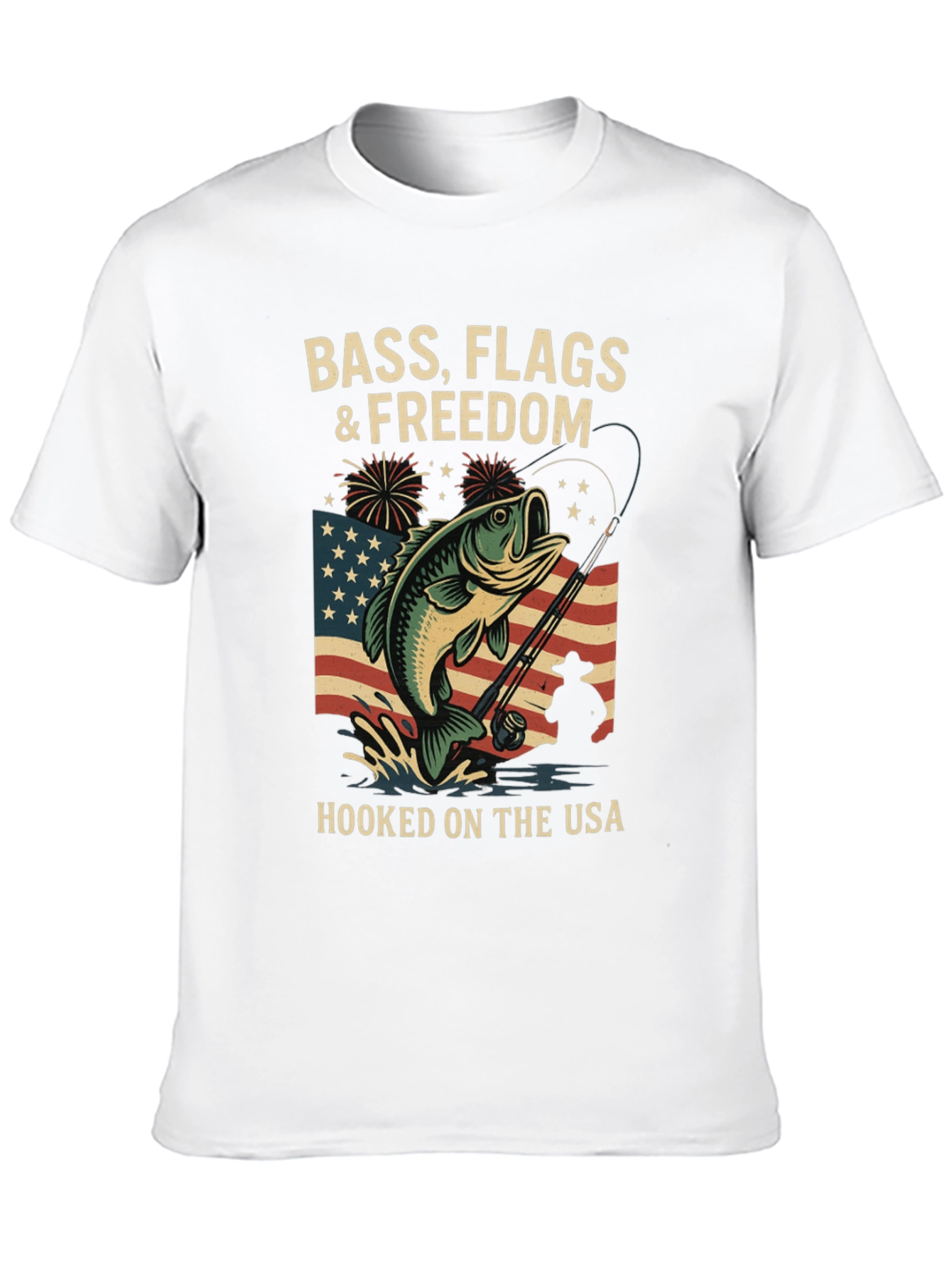 Bass Flags & Freedom USA Fishing T-Shirt