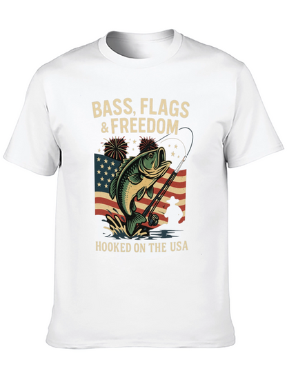 Bass Flags & Freedom USA Fishing T-Shirt