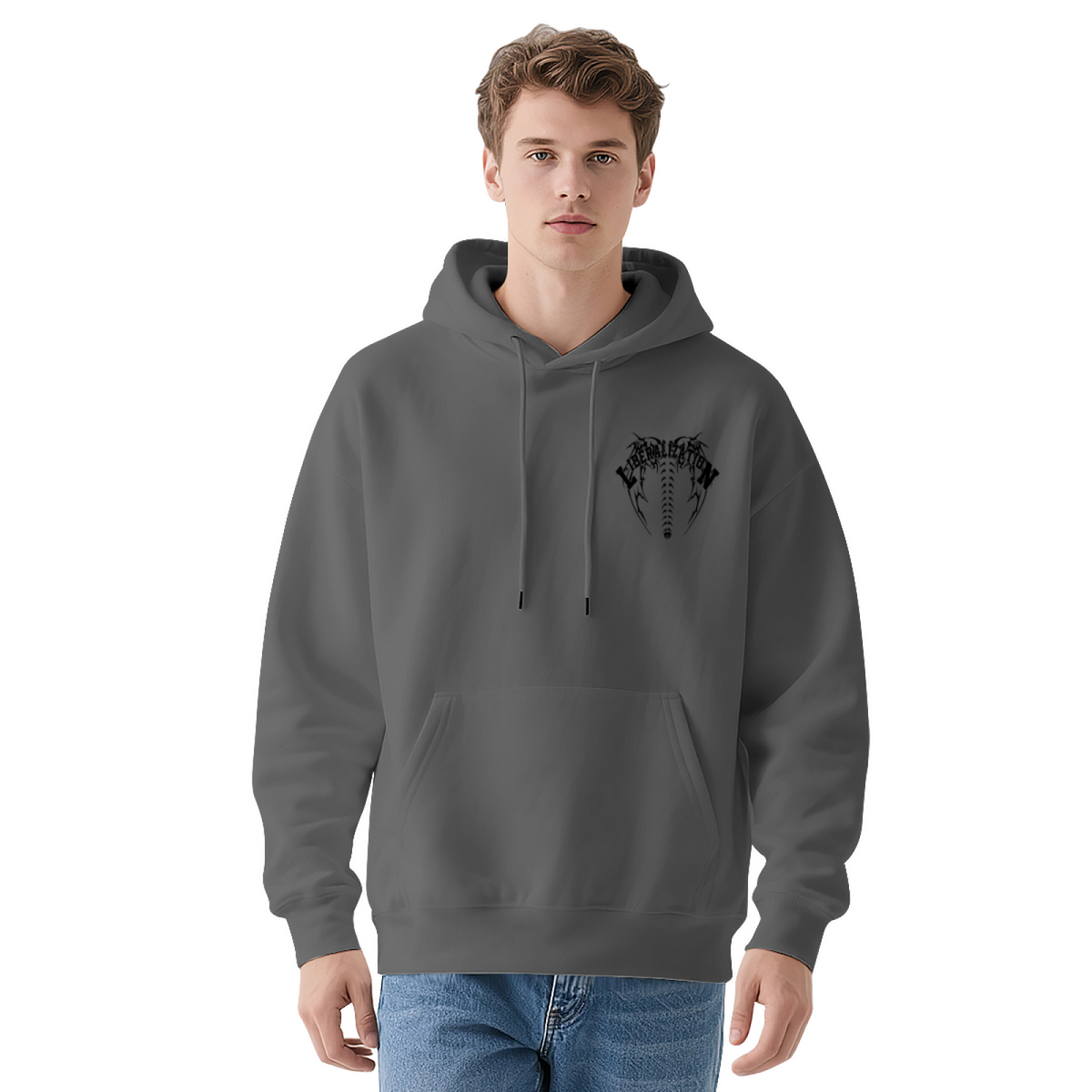 Death?Metal Style Chest Print Trendy White Hoodie