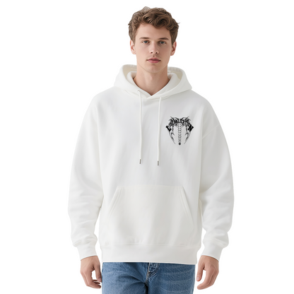 Death?Metal Style Chest Print Trendy White Hoodie